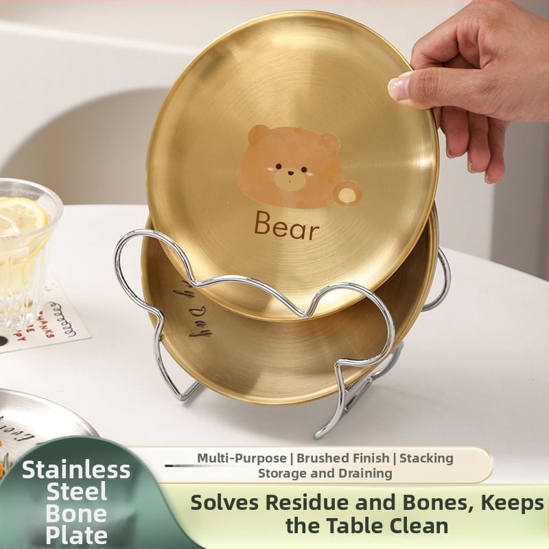 Nerūdijančio plieno kaulų lėkštčių rinkinys, apvalios formos, lengvo prabangos stiliaus, įvairūs raštai