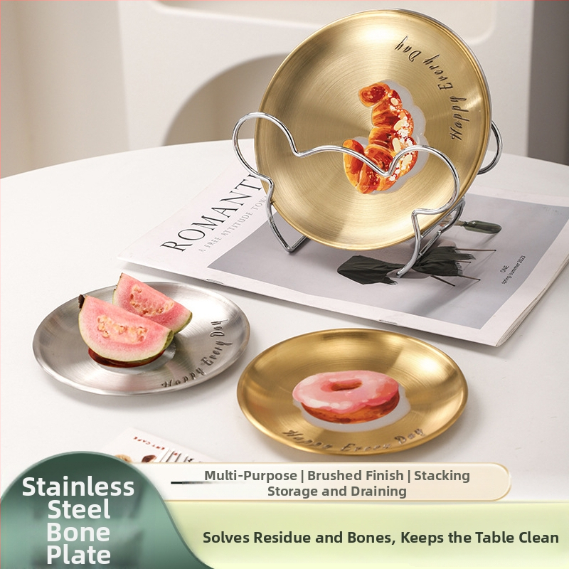 Nerūdijančio plieno kaulų lėkštčių rinkinys, apvalios formos, lengvo prabangos stiliaus, įvairūs raštai