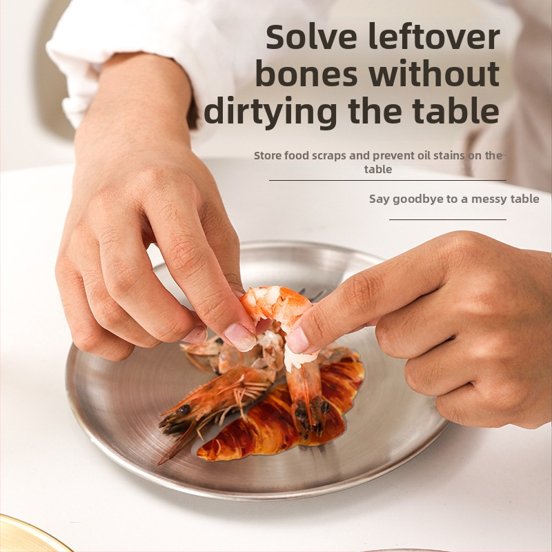 Nerūdijančio plieno kaulų lėkštčių rinkinys, apvalios formos, lengvo prabangos stiliaus, įvairūs raštai