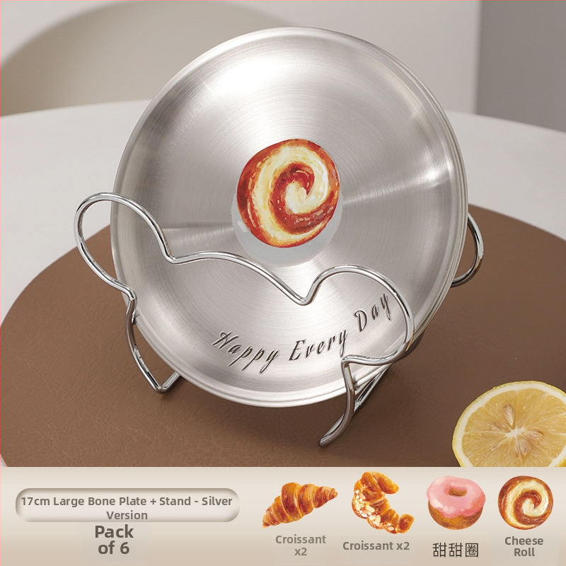 Nerūdijančio plieno kaulų lėkštčių rinkinys, apvalios formos, lengvo prabangos stiliaus, įvairūs raštai