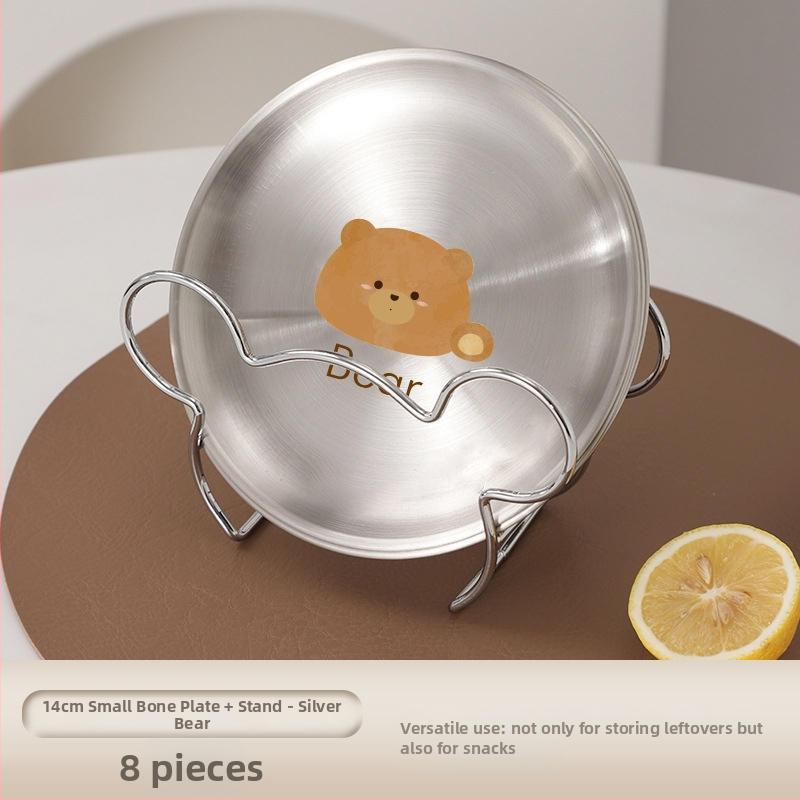 Nerūdijančio plieno kaulų lėkštčių rinkinys, apvalios formos, lengvo prabangos stiliaus, įvairūs raštai