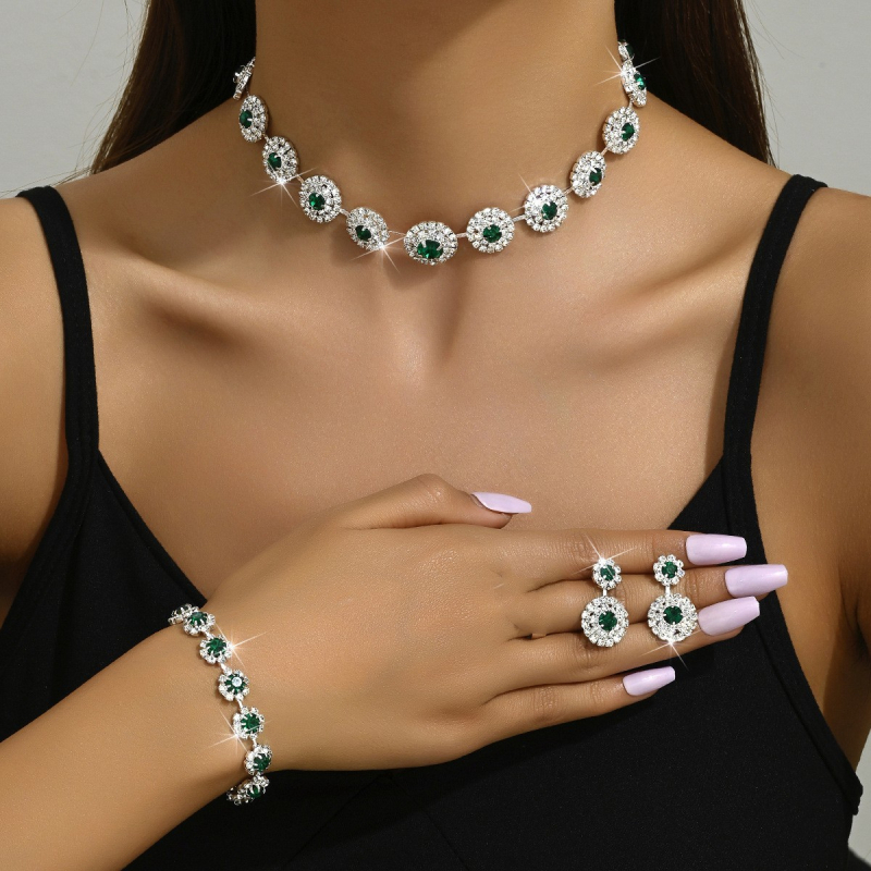 Set nakita s rhinestones: naušnice, ogrlica i narukvica; geometrijski lagani luksuzni stil; uzorak zvijezda/sunca i mjeseca, oblaci i svemir