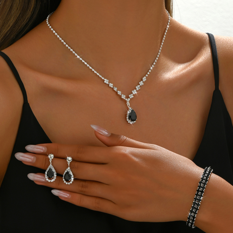 Vjenčani set nakita: ogrlica s kapljicom Rhinestones, naušnice i narukvica s bambusnim lancem, kozmanski uzorak zvijezda/sunca i mjeseca