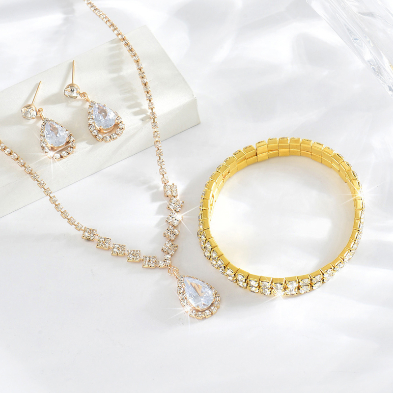 Vjenčani set nakita: ogrlica s kapljicom Rhinestones, naušnice i narukvica s bambusnim lancem, kozmanski uzorak zvijezda/sunca i mjeseca