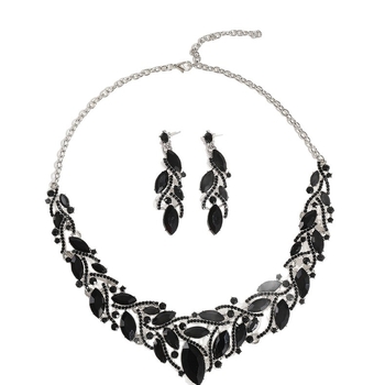 Σετ κολιέ και σκουλαρίκια από κράμα ψευδαργύρου, τεχνητοί κρύσταλλοι, σχήματα λουλουδιών και σταγόνας, Ο-αλυσίδα, ρυθμιζόμενος μήκος 21–50 cm
