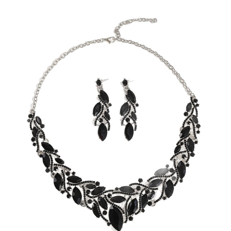 Σετ κολιέ και σκουλαρίκια από κράμα ψευδαργύρου, τεχνητοί κρύσταλλοι, σχήματα λουλουδιών και σταγόνας, Ο-αλυσίδα, ρυθμιζόμενος μήκος 21–50 cm