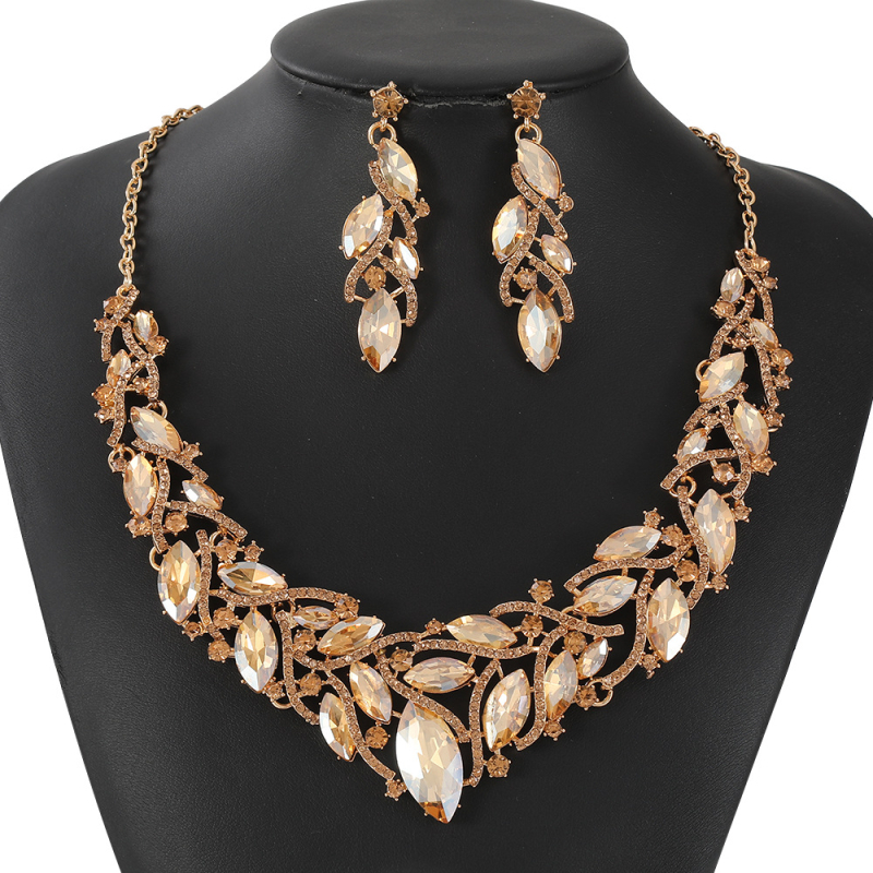 Σετ κολιέ και σκουλαρίκια από κράμα ψευδαργύρου, τεχνητοί κρύσταλλοι, σχήματα λουλουδιών και σταγόνας, Ο-αλυσίδα, ρυθμιζόμενος μήκος 21–50 cm