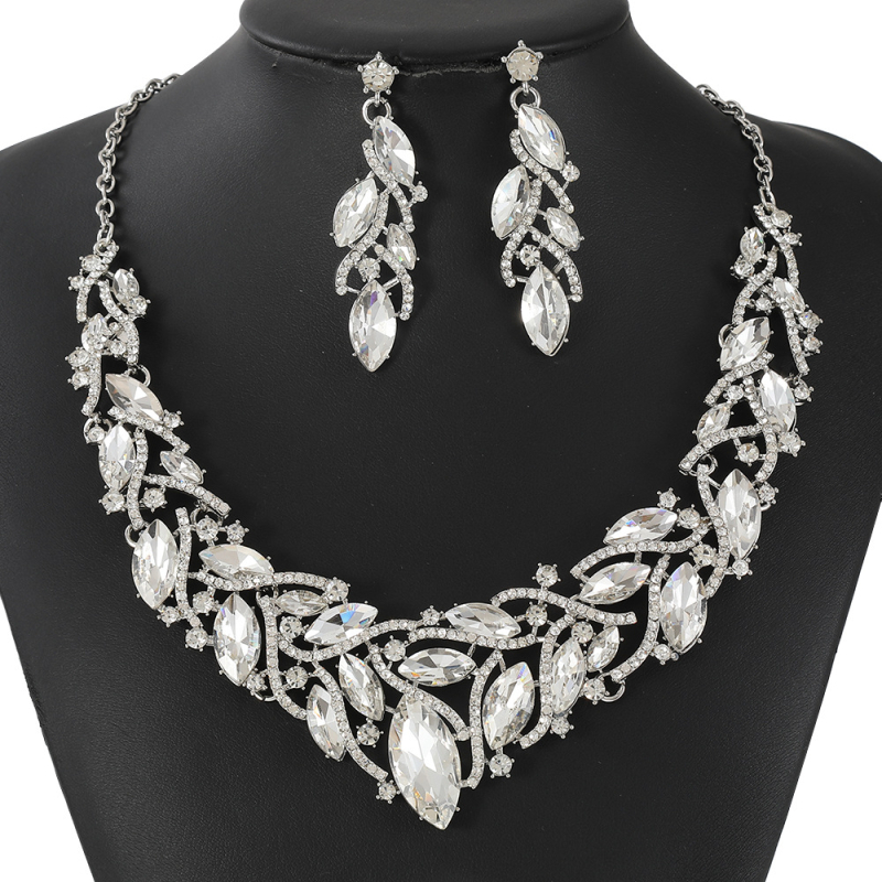 Σετ κολιέ και σκουλαρίκια από κράμα ψευδαργύρου, τεχνητοί κρύσταλλοι, σχήματα λουλουδιών και σταγόνας, Ο-αλυσίδα, ρυθμιζόμενος μήκος 21–50 cm