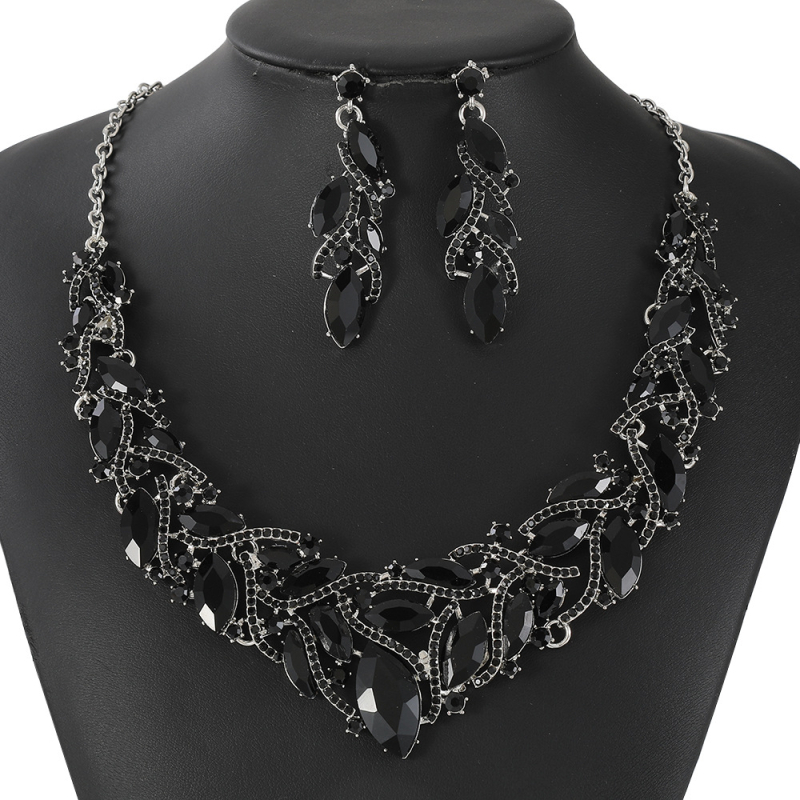 Σετ κολιέ και σκουλαρίκια από κράμα ψευδαργύρου, τεχνητοί κρύσταλλοι, σχήματα λουλουδιών και σταγόνας, Ο-αλυσίδα, ρυθμιζόμενος μήκος 21–50 cm