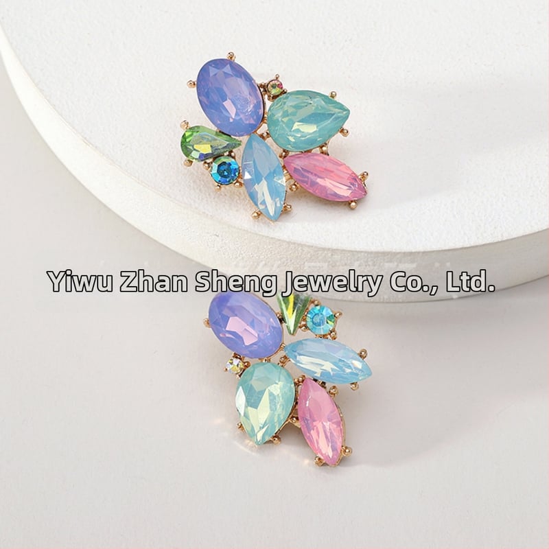 Naušnice s dijamantnom obradom, listični oblik, cinkova legura, nehrđajući čelik za post, ležerni stil