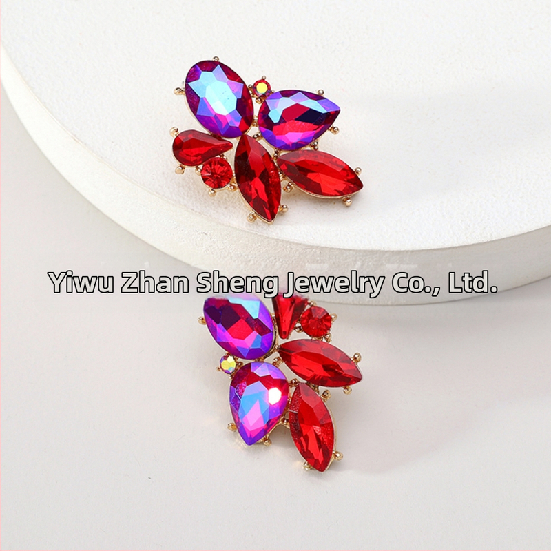 Naušnice s dijamantnom obradom, listični oblik, cinkova legura, nehrđajući čelik za post, ležerni stil