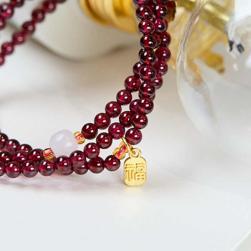 Narukvica od prirodnog granata i Hetianskog nefrita, ručna izrada, kineski stil, geometrijski oblik