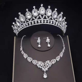 Vjenčani dijadem od legure s rhinestones, trodjelni set: kruna, naušnice i ogrlica