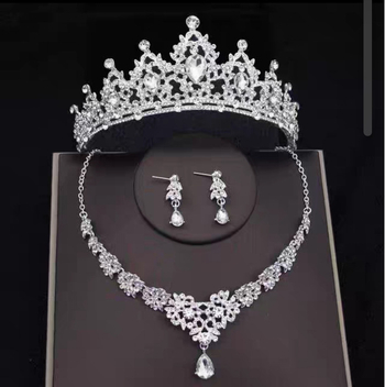 Vjenčani dijadem od legure s rhinestones, trodjelni set: kruna, naušnice i ogrlica