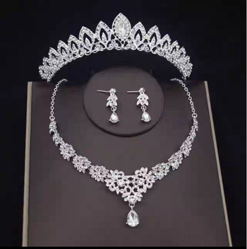Vjenčani dijadem od legure s rhinestones, trodjelni set: kruna, naušnice i ogrlica