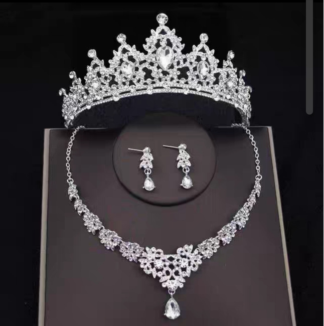 Vjenčani dijadem od legure s rhinestones, trodjelni set: kruna, naušnice i ogrlica