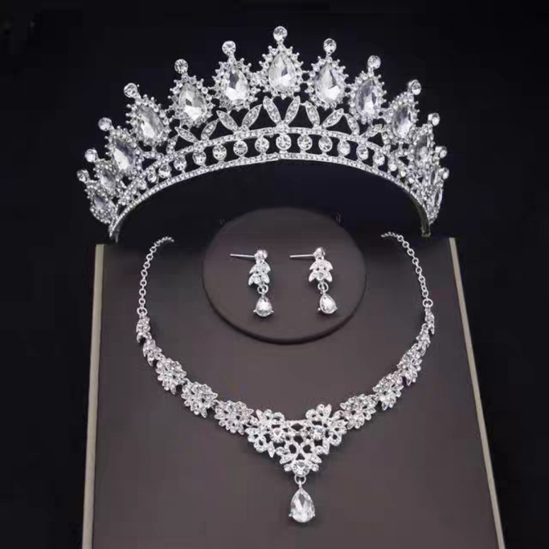 Vjenčani dijadem od legure s rhinestones, trodjelni set: kruna, naušnice i ogrlica
