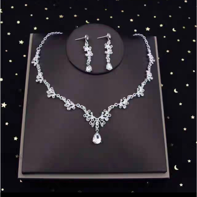 Vjenčani dijadem od legure s rhinestones, trodjelni set: kruna, naušnice i ogrlica