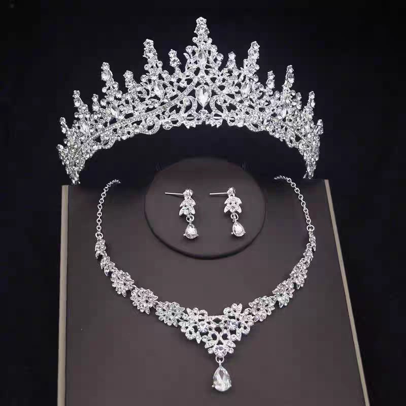 Vjenčani dijadem od legure s rhinestones, trodjelni set: kruna, naušnice i ogrlica