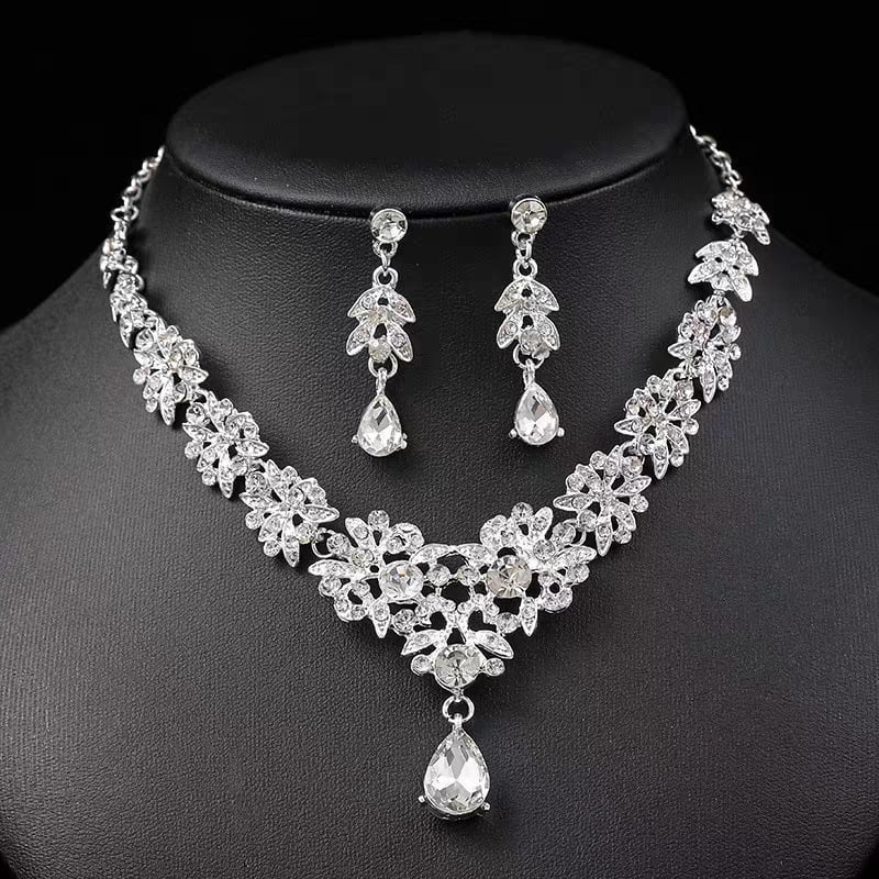 Vjenčani dijadem od legure s rhinestones, trodjelni set: kruna, naušnice i ogrlica