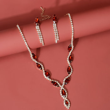 Vjenčani set nakita: ogrlica i naušnice s privjeskom od rhinestones, uvijeni lančić, zodiac motiv, dijamantna obrada