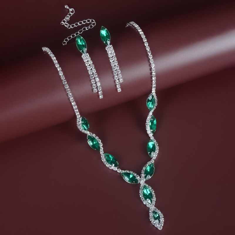 Vjenčani set nakita: ogrlica i naušnice s privjeskom od rhinestones, uvijeni lančić, zodiac motiv, dijamantna obrada