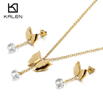 Sieviešu auskaru un kaklarotas komplekts, titāna tērauds, tauriņa/insektu motīvs