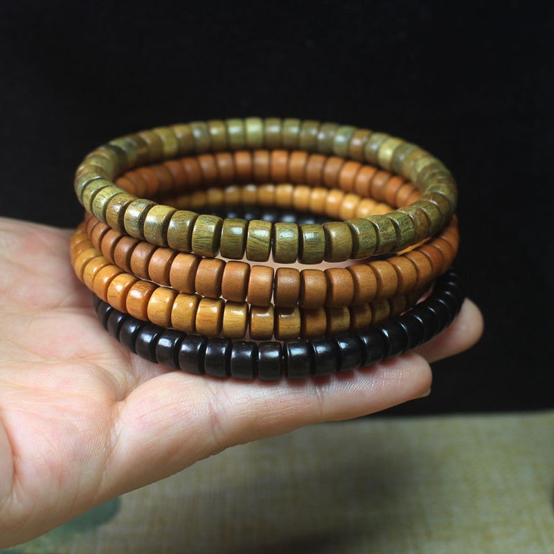 Fából készült karkötő tabletta gyöngyökkel, uniszex, vallási stílus, gépi formázás és kézi polírozás