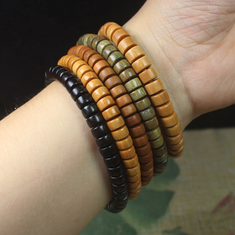 Fából készült karkötő tabletta gyöngyökkel, uniszex, vallási stílus, gépi formázás és kézi polírozás