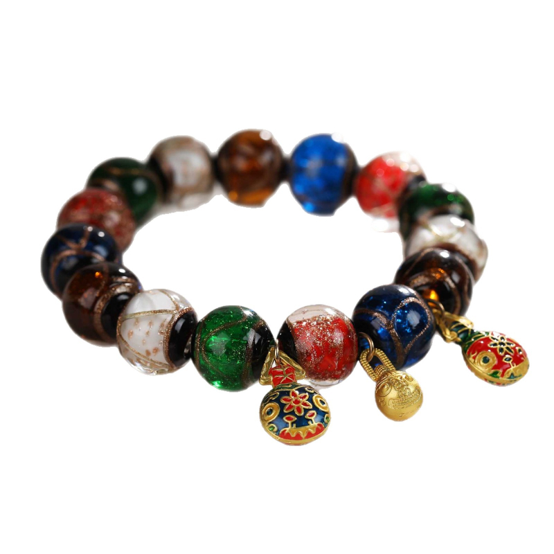 Aranyat nyelő szörny karkötő, üveggolyók Incense-Ash glazúrral, vintage stílus, uniszex, kézzel készített, 19 darab