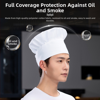 Šefpavāra cepure: kokvilnas twills audums, rūtains raksts, plakana augšdaļa, bez malām, drukāts logotips