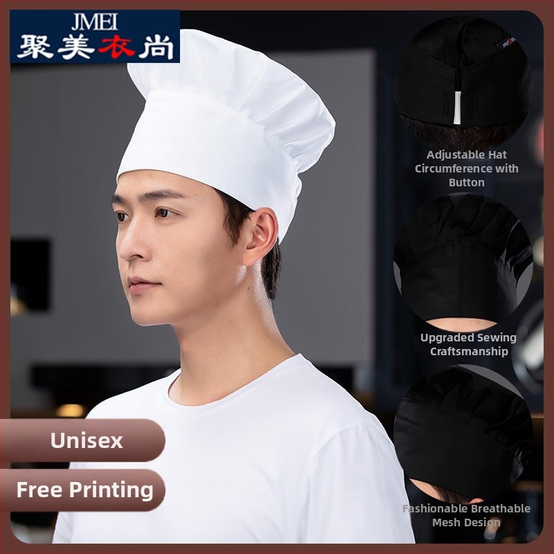 Šefpavāra cepure: kokvilnas twills audums, rūtains raksts, plakana augšdaļa, bez malām, drukāts logotips