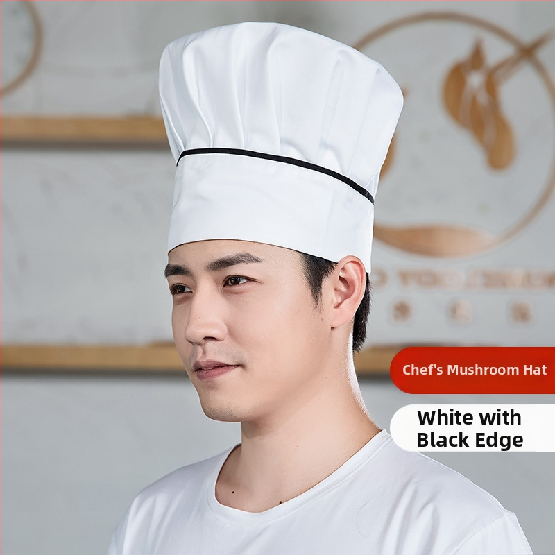 Šefpavāra cepure: kokvilnas twills audums, rūtains raksts, plakana augšdaļa, bez malām, drukāts logotips