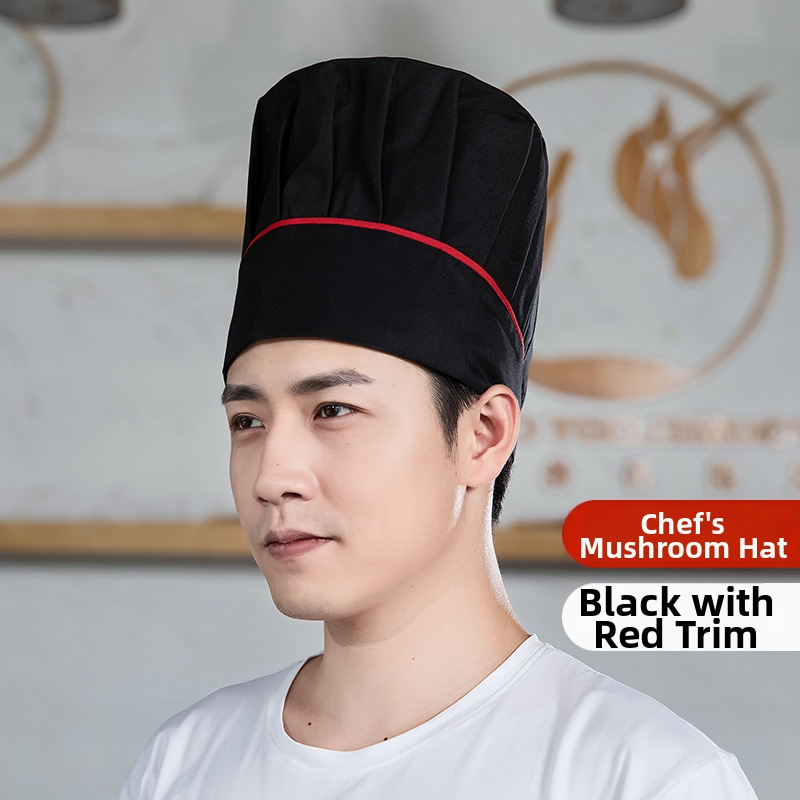 Šefpavāra cepure: kokvilnas twills audums, rūtains raksts, plakana augšdaļa, bez malām, drukāts logotips