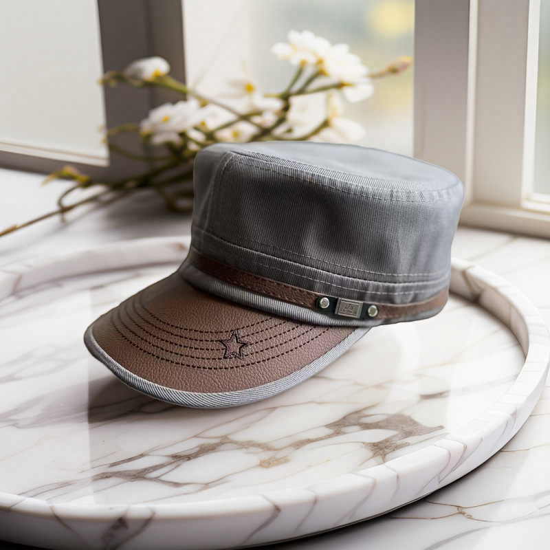 Plakana cepure, universāla, kokvilnas twill audums ar izšuvumu un platām malām