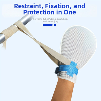 Vyresniųjų priežiūros ribojimo rinkinys: alkūnės ribojančios pirštinės ir fiksuojantis diržas, medžiaga – alyvos juostelė, be įkaitinimo