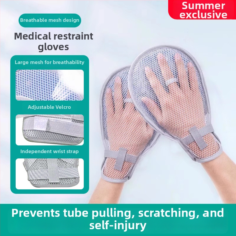 Vyresniųjų priežiūros ribojimo rinkinys: alkūnės ribojančios pirštinės ir fiksuojantis diržas, medžiaga – alyvos juostelė, be įkaitinimo