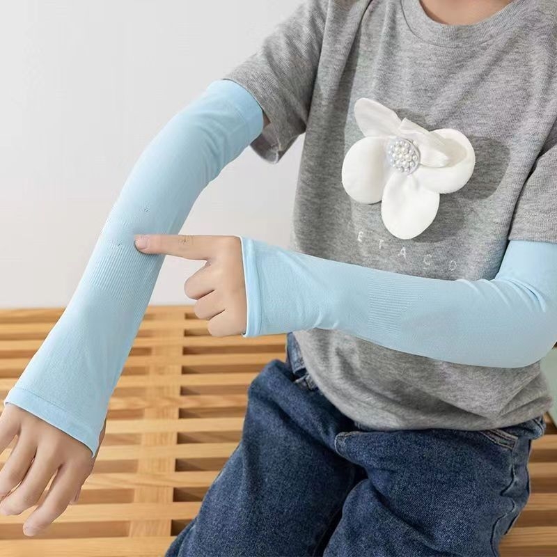 Слънцезащитни охлаждащи ръкави за деца — UV защита, охлаждане, едноцветен дизайн, найлонова материя, основен състав 81–95%, пролет 2024