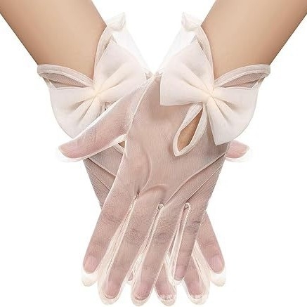 Sieviešu marles cimdi, īss stils, dekoratīvi, mežģīņu atvērtas plaukstas locītavām, caurspīdīgi