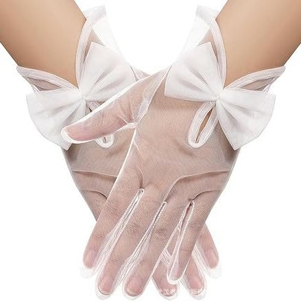 Sieviešu marles cimdi, īss stils, dekoratīvi, mežģīņu atvērtas plaukstas locītavām, caurspīdīgi