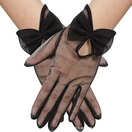 Sieviešu marles cimdi, īss stils, dekoratīvi, mežģīņu atvērtas plaukstas locītavām, caurspīdīgi