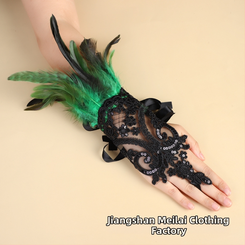 Spārnu pirkstu cimdi ar mežģīnēm dekorācijai ballītēs; sievietēm; Eiropas un Amerikas stils; materiāls: mežģīnes; preces numurs s199