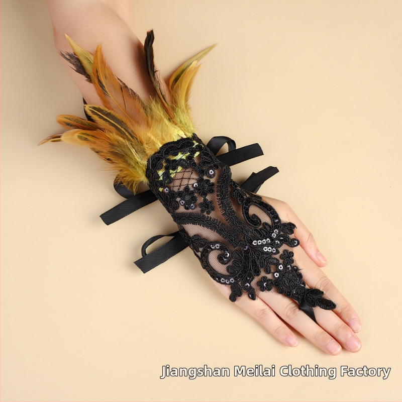 Spārnu pirkstu cimdi ar mežģīnēm dekorācijai ballītēs; sievietēm; Eiropas un Amerikas stils; materiāls: mežģīnes; preces numurs s199