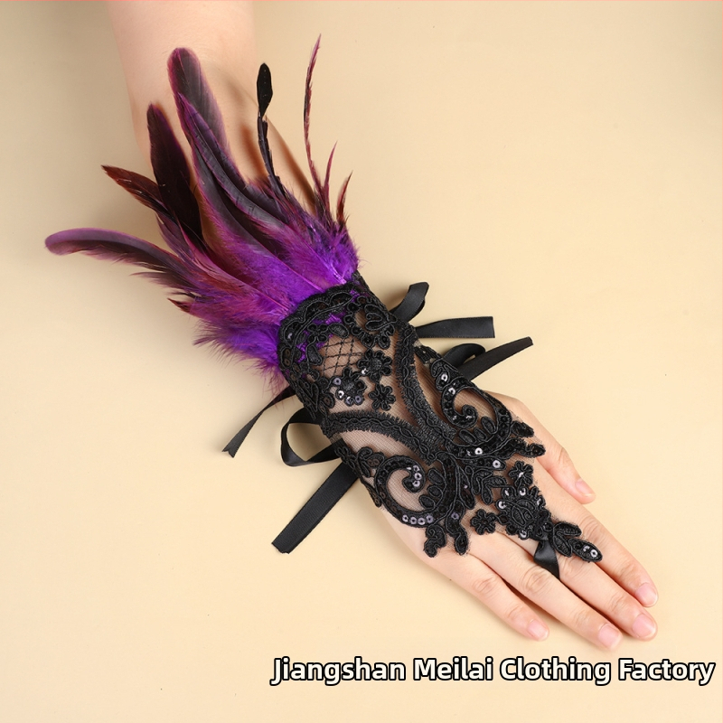 Spārnu pirkstu cimdi ar mežģīnēm dekorācijai ballītēs; sievietēm; Eiropas un Amerikas stils; materiāls: mežģīnes; preces numurs s199