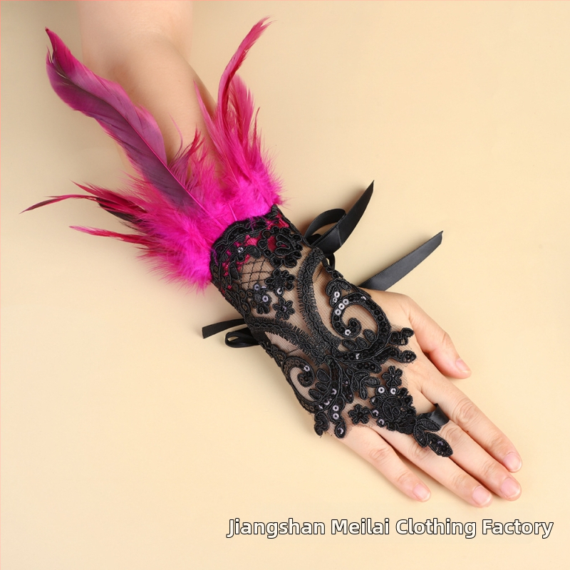 Spārnu pirkstu cimdi ar mežģīnēm dekorācijai ballītēs; sievietēm; Eiropas un Amerikas stils; materiāls: mežģīnes; preces numurs s199