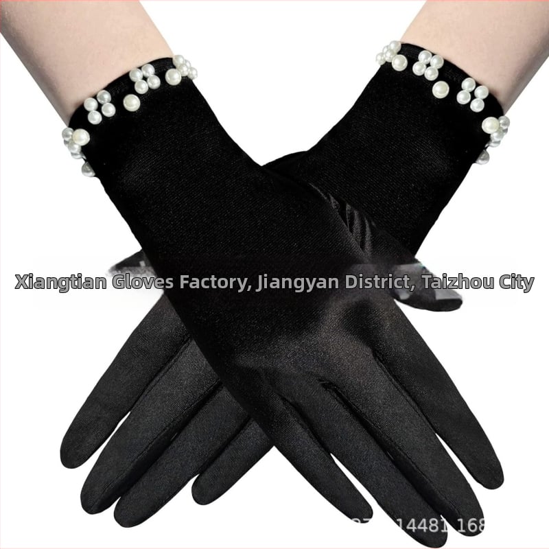 Satīna līgavas cimdi balles vakaram, īsi, ar atdalītiem pirkstiem, oriģinālais dizains, dekoratīvi, sievietēm