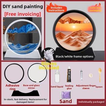 Naktinė lempa su smėlio paveikslu — DIY komplektas iš stiklo, pusiau rankinis gamybos procesas, poliruotas paviršius, abstraktus modernus dekoras svetainei