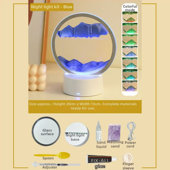 Naktinė lempa su smėlio paveikslu — DIY komplektas iš stiklo, pusiau rankinis gamybos procesas, poliruotas paviršius, abstraktus modernus dekoras svetainei