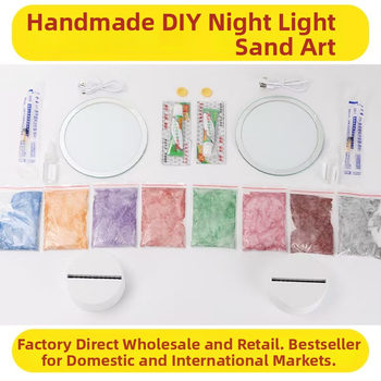 Naktinė lempa su smėlio paveikslu — DIY komplektas iš stiklo, pusiau rankinis gamybos procesas, poliruotas paviršius, abstraktus modernus dekoras svetainei