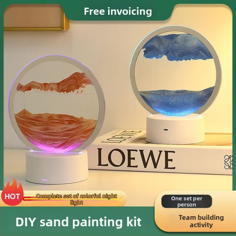 Nakts gaisma ar smilšu gleznā — DIY komplekts no stikla, daļēji roku darbs, pulēta virsma, abstrakts moderns dekors dzīvojamai istabai